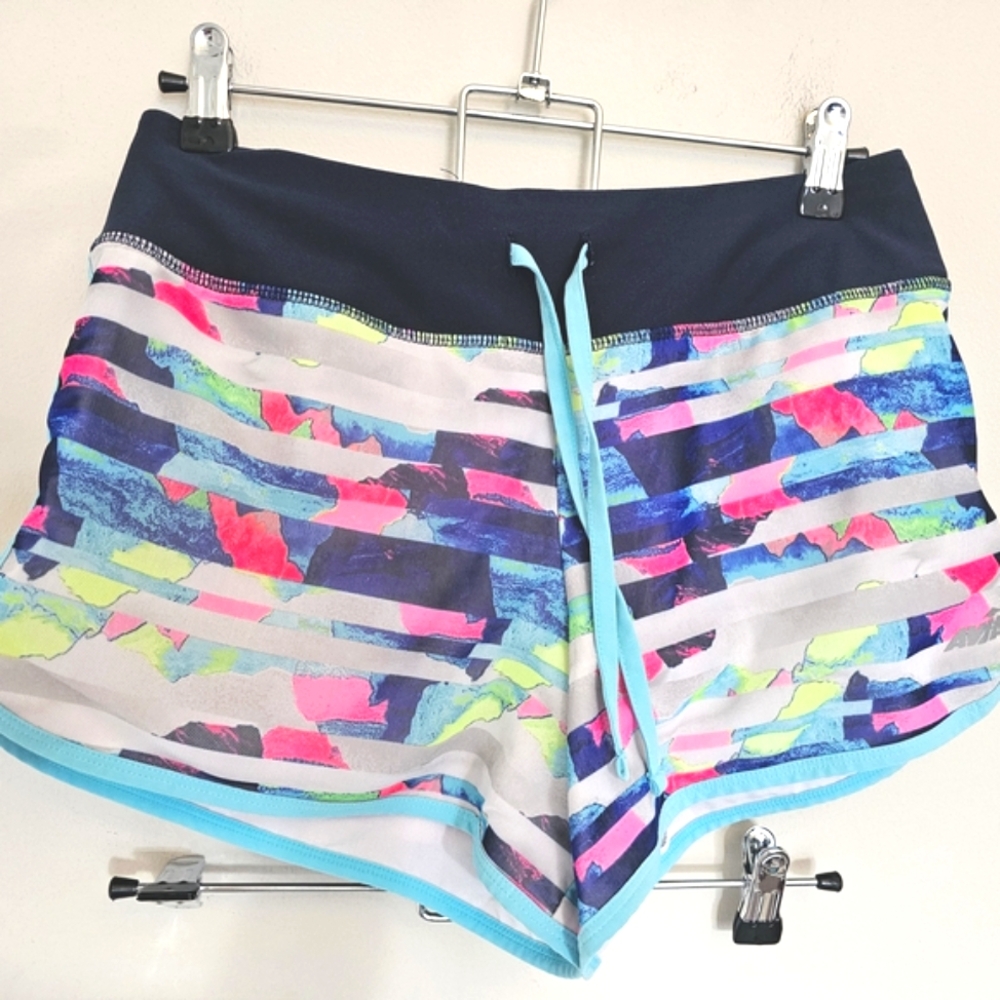 Avia Women's Multicolor Athletic Running Shorts Neon Abstract and Stripes Sz S
